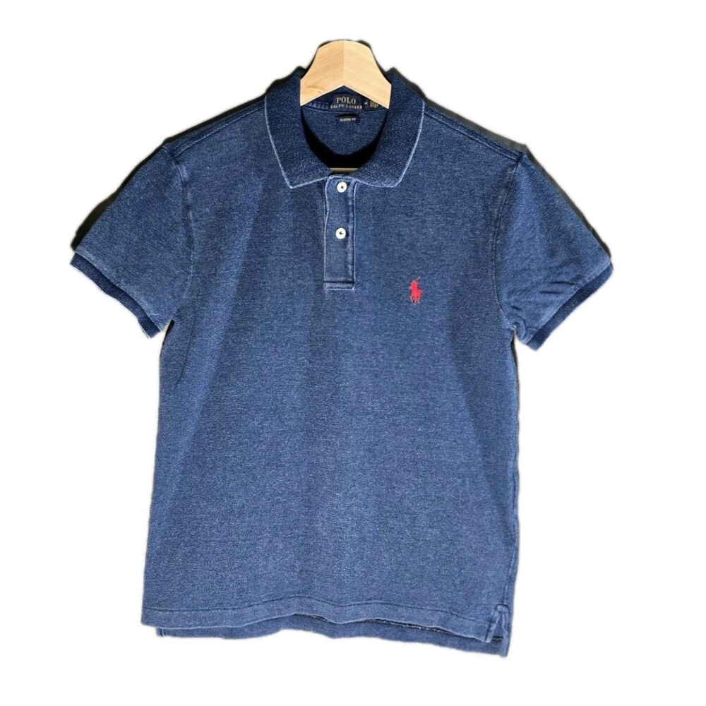 Polo‎ Ralph Lauren Blue Indigo Wash Cotton Polo Shirt boy/teen  Size M